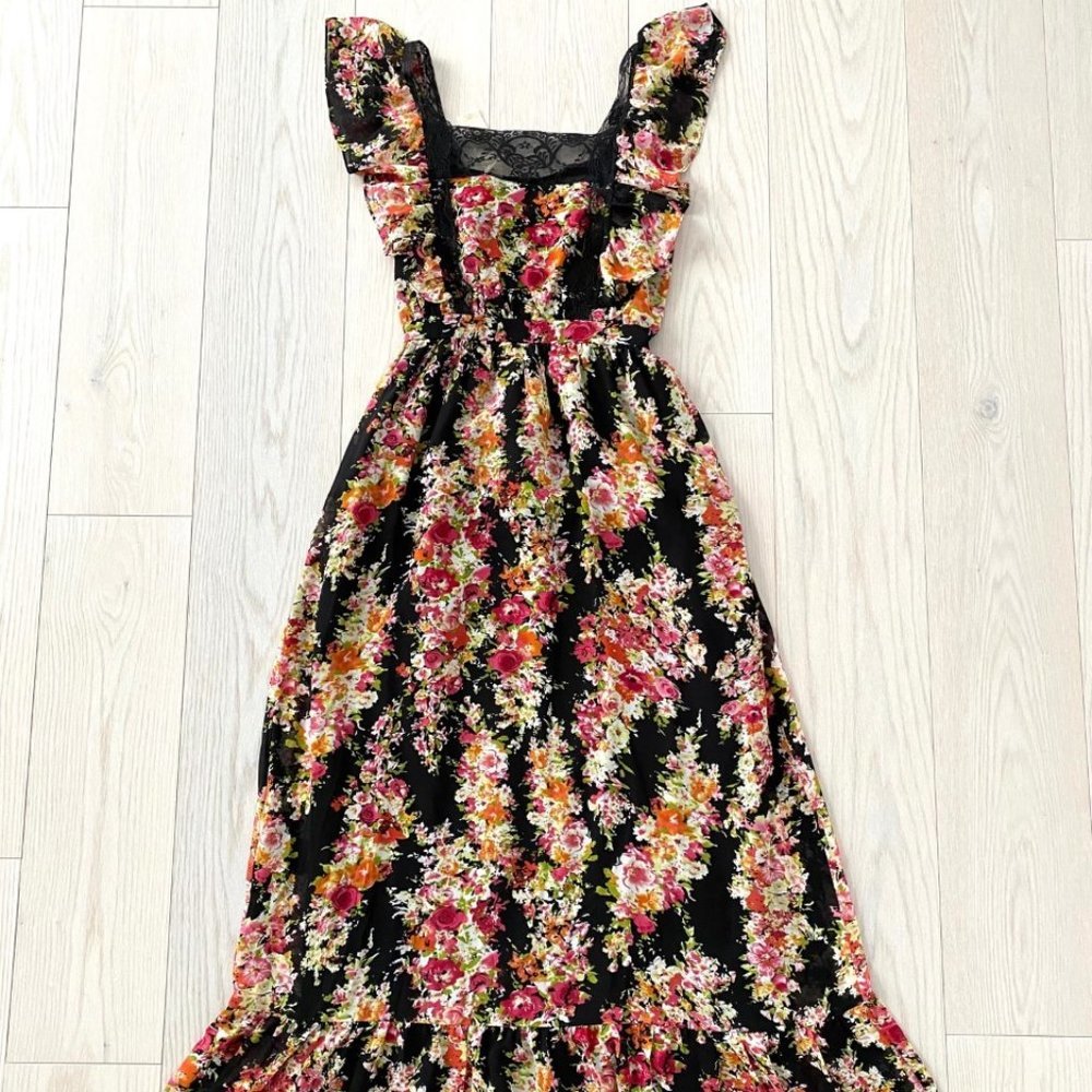 Lipsy London  Long Floral Lace Trim Dress